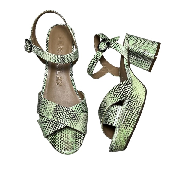 Aerosoles Cosmos Sandals Size 8.5 Gleam Snake Print Leather Platform Block Heel - Picture 12 of 12
